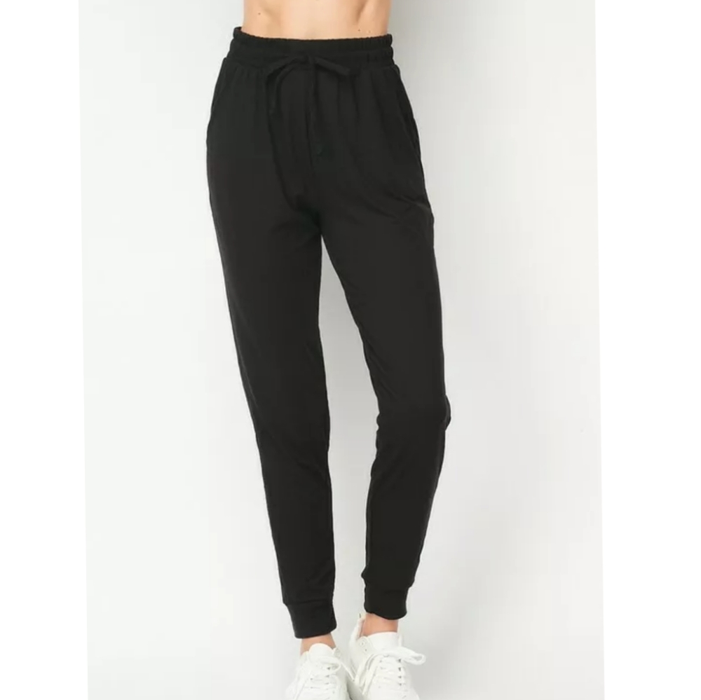 LAST 1* Black SWEATPANTS Drawstring Solid Casual High Waist Comfy Jogger Pants